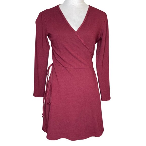 American Apparel Women's Burgundy Ponte Margot Long Sleeve Wrap Dress Size Large - Picture 3 of 9
